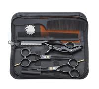 Kit de Ciseaux de Coiffure Professionnel Noir Ciseaux Coiffure 5,5 pouces Inox Peigne Rasoir Acier Ciseaux Coiffure Desepaissir Ciseaux Cheveux Coupe Frange Barbe pour Coiffeur Homme Enfant