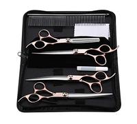 Kit de ciseaux de toilettage pour chiens, 4Pcs Ciseaux pour animaux de compagnie à poignée en or professionnelle pour la coiffure pour animaux de compagnie, avec peigne/huile de lubrification/chiffon