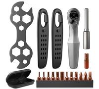 Kit de clés à cliquet 1/4" pour vélo - Mini clé à cliquet avec 13 embouts, tige d'extension, démonte-pneu, clé hexagonale pour les déplacements