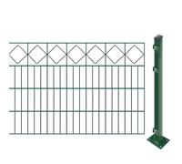 Kit de clôture à bijoux avec poteaux à visser (hauteur : 80 cm, longueur : 16,8 m) | Panneaux double fil avec moulure décorative « carreaux » vert | Résistant aux UV et aux intempéries