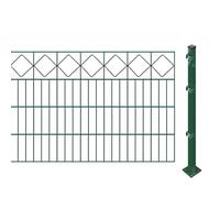 Kit de clôture à bijoux avec poteaux à visser (hauteur : 80 cm, longueur : 50,4 m), panneaux double fil avec moulure décorative « à carreaux », vert, résistant aux UV et aux intempéries