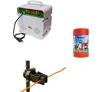 Kit de clôture électrique avec 1 x Électrificateur 220V + 1 x Fil 500 M 4 Mm² + 100 pièces isolateurs pour piquets en fer - Clôture Électrique Réseau Électrique pour chevaux, vaches, porcs, poules