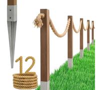 Kit de Clôture Nautique en Corde 12m pour Jardin, Inclut Corde, Poteaux et Ancres de Fixation, Hauteur 1m, Couleur Naturelle et Argent - Design Style Marin Extérieur