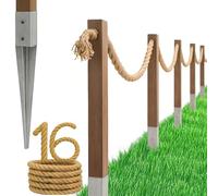 Kit de Clôture Nautique en Corde 16m pour Jardin, Inclut Corde, Poteaux et Ancres de Fixation, Hauteur 1m, Couleur Naturelle et Argent - Design Style Marin Extérieur