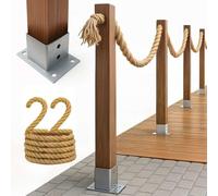 Kit de Clôture Nautique en Corde de Style Marin - Garde-Corps de Jardin avec Poteaux et Ancrages à Visser - Longueur 22m, Hauteur 1m - Coloris Naturel et Anthracite