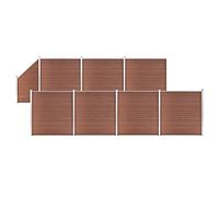 Kit de clôture WPC 7 carrés + 1 oblique 1311 x 186 cm marron, 72 panneaux WPC, 9 poteaux, 8 barres en aluminium pour clôture de jardin, composite en bois et plastique, facile à installer, durable