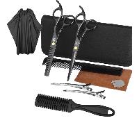 Kit de coiffure avec ciseaux, peignes, pinces, manteau 10 pièces Black