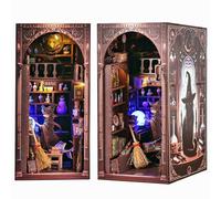 Kit de coin de livre de chat magicien magique 3D, kit de maison de poupée miniature à faire soi-même pour adultes et adolescents,puzzle en bois 3D,serre-livres,décoration d'étagère,mini maison magique
