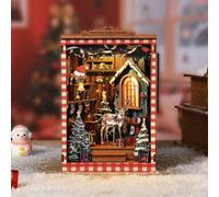 Kit de Coin Lecture - Kit de Maison Miniature à Faire soi-même pour Adultes et débutants, scène de Noël, Puzzle 3D en Bois, Serre-Livres, étagère, décoration avec lumière LED, Maison de poupée (1)