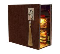 Kit de coin pour livres : décoration d'insertion d'étagère, serre-livres avec lumière LED, étagère de coin en bois, kit de coin de maison E