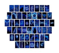 Kit de collage d'art mural vintage 50pcs - Affiche de carte postale bleue pour chambre à coucher | Décor mural boho esthétique, idées cadeaux pour adolescents, photos de dortoir, décoration de chambre