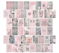 Kit de collage mural esthétique rose et gris, lot de 50 images esthétiques de 10,2 x 15,2 cm, décoration de chambre de fille pour adolescentes, affiches VSCO rose poudré gris pour décoration de
