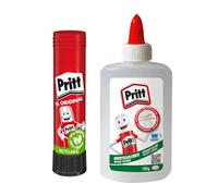 Kit de colle Pritt, colle de bricolage 150 g et bâton de colle 11 g, colle de bricolage blanche à séchage rapide pour l'école et le bureau
