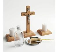 KIT DE COLLIER Bougie Croix argentée en hêtre + bouteille d'eau