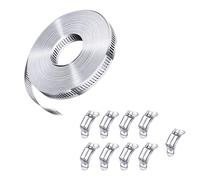 Kit de collier de serrage à monter soi-même, 9,15 m, sangle en acier inoxydable 304 avec 9 fixations, bande d'entraînement à vis sans fin réglable à découper, grands colliers de serrage en métal pour