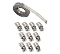 Kit de collier de serrage en acier inoxydable avec engrenage à vis sans fin réglable pour tuyau et tuyau, 3,5 à 10 m avec 8/10/12 attaches réutilisables, cerclage métallique 304, argenté (A)
