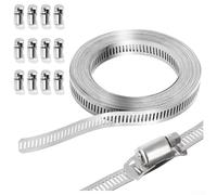 Kit de collier de serrage en acier inoxydable avec engrenage à vis sans fin réglable pour tuyau et tuyau, 3,5 à 10 m avec 8/10/12 attaches réutilisables, cerclage métallique 304, argenté (D)
