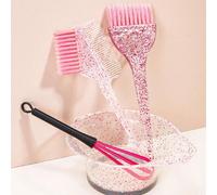 Kit de coloration capillaire 4 pièces - Ensemble professionnel de coiffure et de mise en évidence avec un peigne scintillant, un pinceau à huile, un pinceau à perles de nacre, une baguette de mélange,