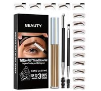 Kit de coloration pour sourcils - Gel couleur avec pochoirs, peinture gel de tatouage, facile à utiliser, dure 3 jours et résistant à l'eau, marron