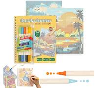 Kit de coloriage conscient point par lettres, livre d'activités à spirale | Dot by Letter Livre de coloriage pour adulte, 20 scènes cachées et lot de 10 marqueurs de couleur, sans écran