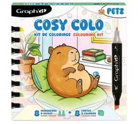 Graph'it - Kit de Coloriage Cosy Colo - 8 Marqueurs à Alcool Double Pointe Fine et Biseautée Rechargeables + 8 Cartes Cosy Colo à colorier - Set Petz