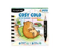Graph'it - Kit de Coloriage Cosy Colo - 8 Marqueurs à Alcool Double Pointe Fine et Biseautée Rechargeables + 8 Cartes Cosy Colo à colorier - Set Petz