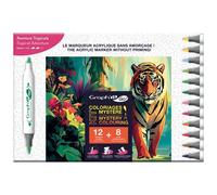 Graph'it – Kit coloriage mystère Go – 12 marqueurs acryliques + 8 cartes A4 – Aventure Tropicale