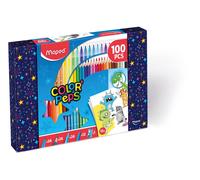 Maped - Kit de Coloriage 100 pcs Color’Peps - 24 Crayons de Couleur + 24 Feutres + 24 Crayons de Cire + 12 Plastic crayons + 1 Taille Crayon + - Boîte Réutilisable