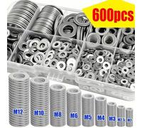 Kit de combinaison de rondelles plates en acier inoxydable M2-M12, 600 pièces de rondelles métalliques durables, fixations de rondelles, convient pour la décoration de la maison, la maintenance indust