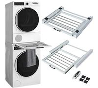 Kit de conjonction pour machine à laver et sécheuse, support universel de superposition, gain de place, avec étendoir amovible, sangle de sécurité et autocollants antidérapants, cadre pour empilage