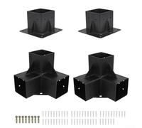 Kit de connecteur de poteau de 10,2 x 10,2 cm, support d'angle à 3 voies et jointure de poutre droite, quincaillerie de pergola en acier noir pour cadre de tonnelle, raccords d'extérieur antirouille