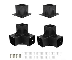 Kit de connecteur de poteau de 10,2 x 10,2 cm, support d'angle à 3 voies et jointure de poutre droite, quincaillerie de pergola en acier noir pour cadre de tonnelle, raccords d'extérieur antirouille