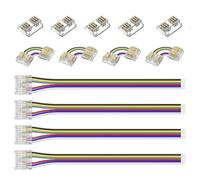 Kit de connecteurs LED COB RVB + CCT 12 mm 6 broches - 5 pièces to-Strip, 4 coins en forme de L, 4 extensions to-Wire de 10 cm, compatible avec les bandes LED FCOB 6 broches RVB + CCT