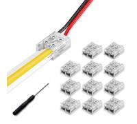 Kit de connecteurs pour bande lumineuse LED, lot de 12 connecteurs transparents à 2 broches sans soudure avec tournevis, pour ruban lumineux LED de couleur unique 12 V 24 V (fil à bande, 10 mm, 12