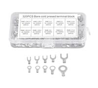 kit de connexion de cosse annulaire et de fourche de 320 pièces, cosses de fil non isolées, pinces de câble de batterie, fourche de sertissage électrique en cuivre, rond