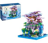 Kit De Construction Architecture Chinoise, 3000 Pièces, Pavillon De Fées, Architecture The Moon Palace Pavilion Kit De Briques De Construction, Fleurs De Pêcher, Étang, Architecture Modulaire