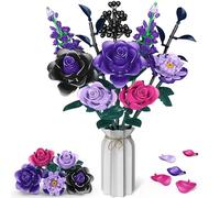 Kit de Construction Bouquet de Fleurs, 701 PCS Flowers Artificielles avec Roses Pourpres et Noires, Cadeau pour Enfants 6+ Noël, Adultes pour Lui ou Elle Saint-Valentin Fête des Mères Anniversaire