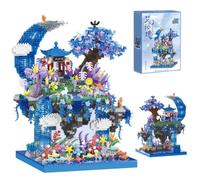 Kit de construction d'architecture chinoise - 2769 pièces - The Moon Palace Pavilion - Kit de blocs de construction - Pays de rêve - Fleur de pêche - Piscine - Maison d'arbre - Kit de blocs de