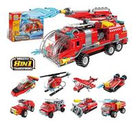 Kit de construction de camion de pompiers City - Compatible avec Lego City Fire Truck 8 en 1 - Briques de construction - Jeu d'hélicoptère pour adultes à partir de 14 ans