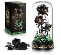 Kit de Construction de Fleurs avec lumière LED - Kit de 232 pièces de Rose Noire avec Couvercle, pour la fête des mères, pour sa Femme, Mini-Blocs de 3,6 mm