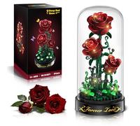 Kit de Construction de Fleurs avec lumière LED - Kit de 241 pièces de Roses Rouge Bordeaux avec Couvercle, pour la fête des mères, pour sa Femme, Mini-Blocs de 3,6 mm