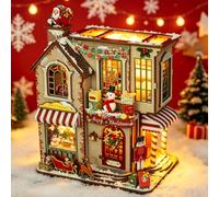 Kit de construction de maison de poupée miniature à faire soi-même, maison de Noël enchantée en bois avec lumières LED, design avant ouvrable, kit artisanal fait main pour adultes, Noël pour la