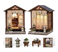 Kit de construction de maison de poupée miniature japonaise en bois de style traditionnel pour coin de livre et allée, kit de construction artisanal avec lumières LED, meubles et accessoires pour
