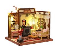 Kit de construction de maison de poupée - Modèle de puzzle fait à la main de style chinois avec meubles, éclairage LED et accessoires - Un cadeau créatif de Noël ou d'anniversaire pour adultes amis