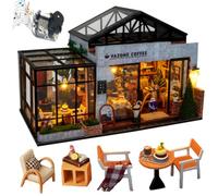 Kit de construction de maison miniature à faire soi-même, scène de café avec éclairage LED et œuvre musicale, modèle de décoration artisanal fait à la main pour décoration de bureau et de salon