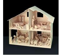 Kit de construction en bois Maison de poupée avec meubles - PEBARO - Plusieurs pièces - Fille