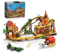 Kit de construction - INSOON - Circuit montagnes russes Mine du Far West - Western interactif - Manivelle et ascenseur - Dès 10 ans