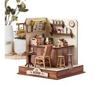 Kit de Construction Miniature, 3D Bois Café Puzzle Diorama Maquette, Petit Kit de Fabrication de Maison, pour Chambre Étagère Bureau Décoration Fête d'anniversaire Réchauffement Maison