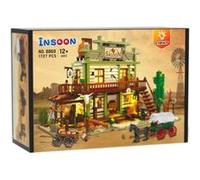 Kit de Construction Western - Saloon de l'Ouest INSOON avec 1727 Pièces, Éclairage LED, Décor Far West G