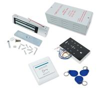 Kit de contrôle d'accès Autonome avec Serrure de Porte magnétique de 320 kg, Alimentation, Bouton de Porte et Porte-clés d'identification